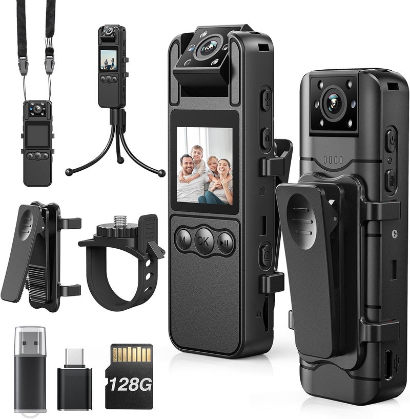 Losfom Z11 Body Camera with Audio and Video Recording, 128GB Small Body Cam with 180° Rotating Lens, 6HR Battery & Night Vision, Wearable Camera for Pet, Home, Office, Security Police Law Enforcement - Image 1
